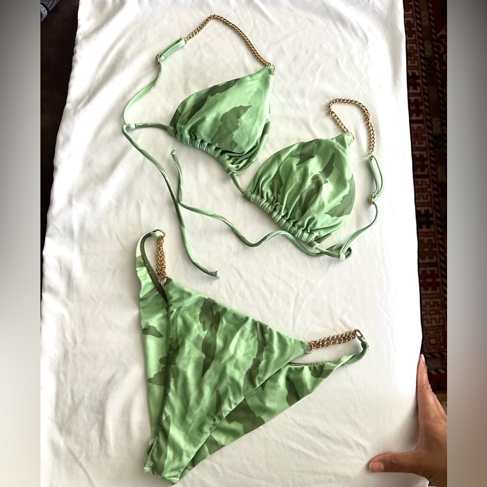 ViX Green Camouflage Bikini with Gold Chain Accents